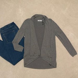 Zara Knit Open Front Waterfall Cardigan Gray Neutral Basic Minimalist Sweater